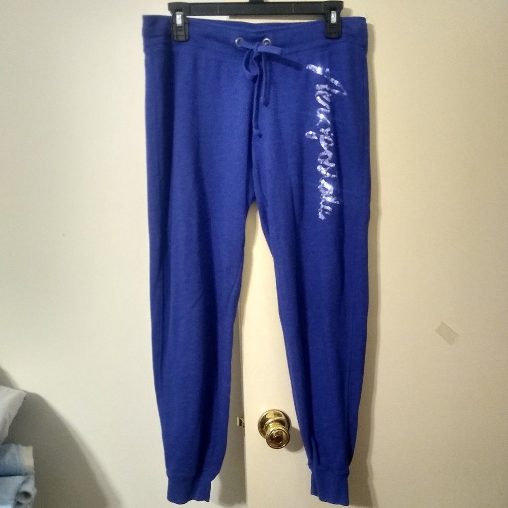 Aeropostale Sequin Script Logo Indigo Sweatpants W/ Cinched Hems (Size: Med.)